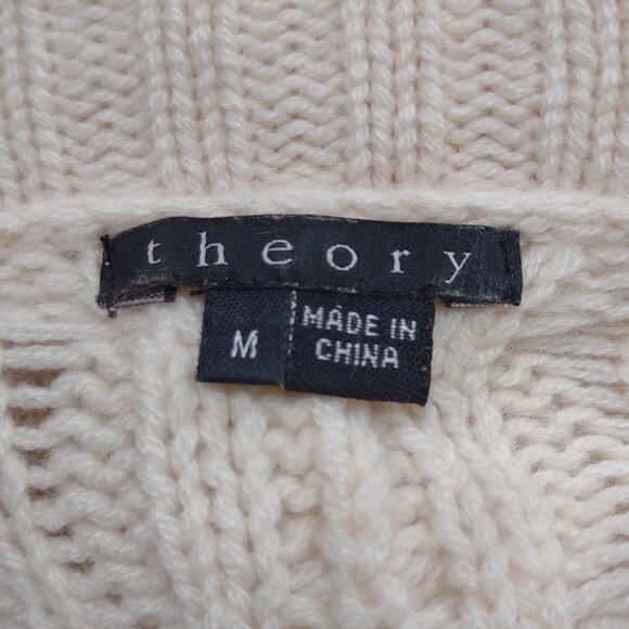 Theory ivory cream 100% Cashmere cable knit open front cardigan ladies Medium - Picture 7 of 8